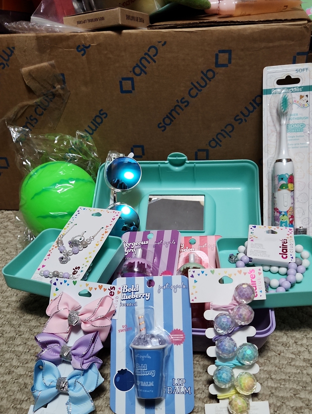 Claire's Aqua Jewelry & Makeup Play Case 11 Piece Bundle